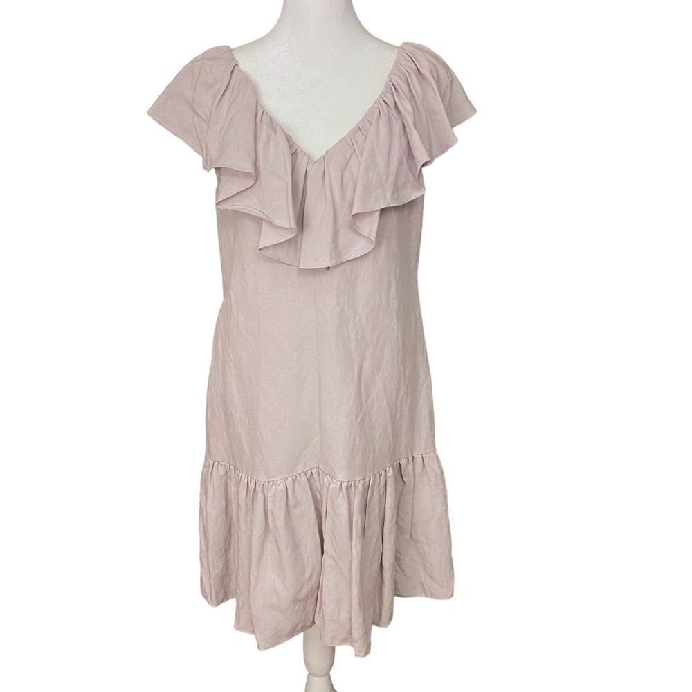 Rebecca Taylor Ruffle Linen Blend Shift Dress Sleeveless Dark Lavender Size 0